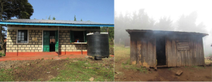  L: A typical school cookhouse. R: Michaka Primary School’s beautiful new cookhouse sponsored by the Souris Village Feast.